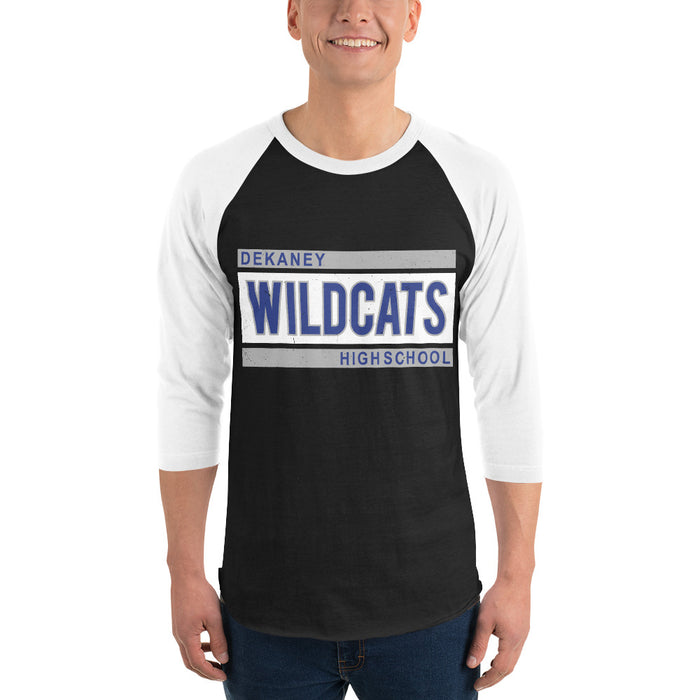 Man wearing Dekaney High School Wildcats Unisex 3/4 sleeve Raglan T-shirt 098