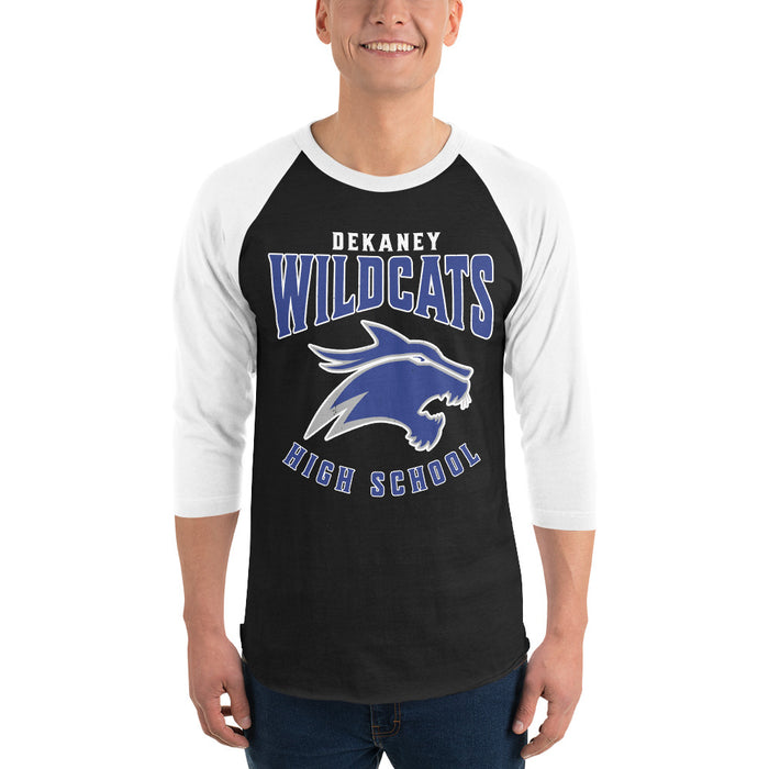 Man wearing Dekaney High School Wildcats Unisex 3/4 sleeve Raglan T-shirt 213
