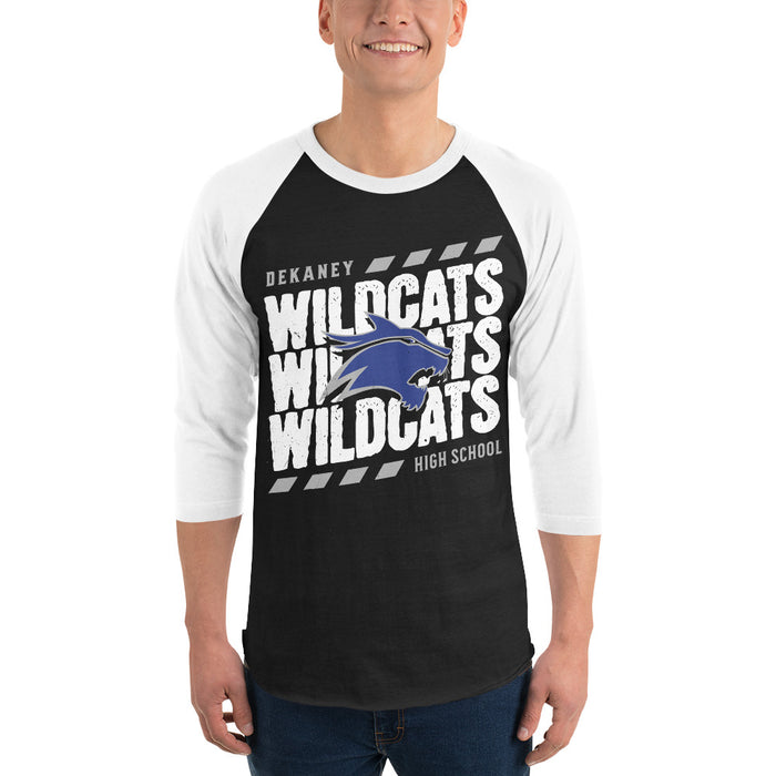 Man wearing Dekaney High School Wildcats Unisex 3/4 sleeve Raglan T-shirt 223