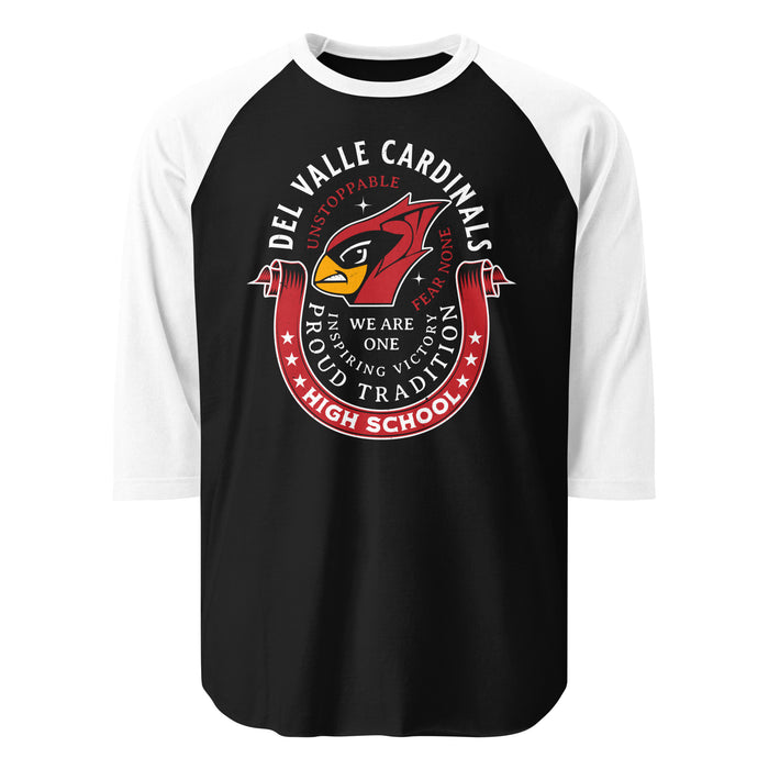 Del Valle High School Cardinals Unisex 3/4 sleeve Raglan T-shirt 229