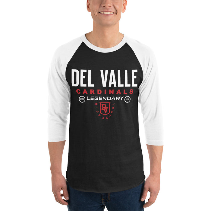 Man wearing Del Valle High School Cardinals Unisex 3/4 sleeve Raglan T-shirt 003