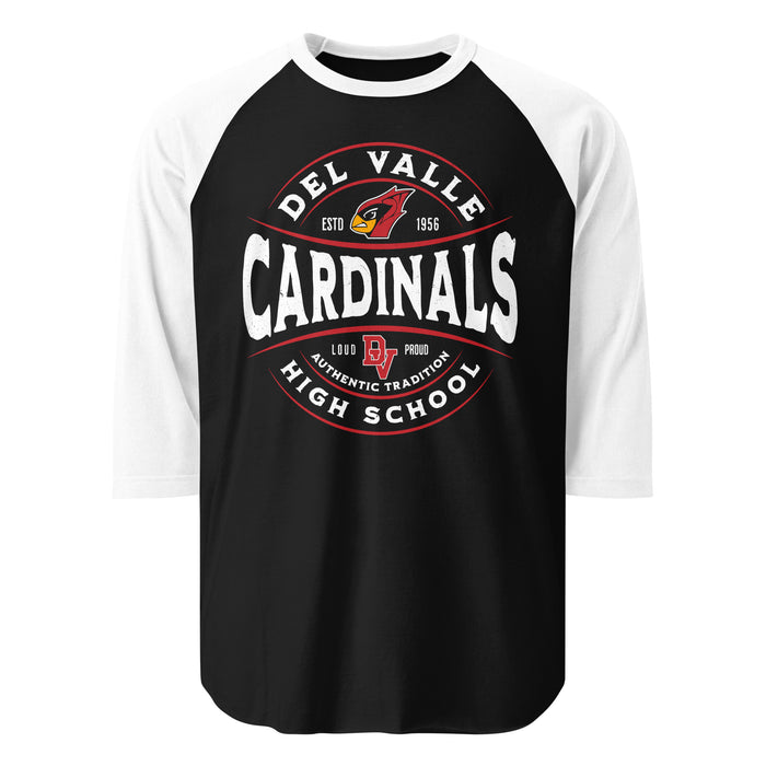 Del Valle High School Cardinals Unisex 3/4 sleeve Raglan T-shirt 218