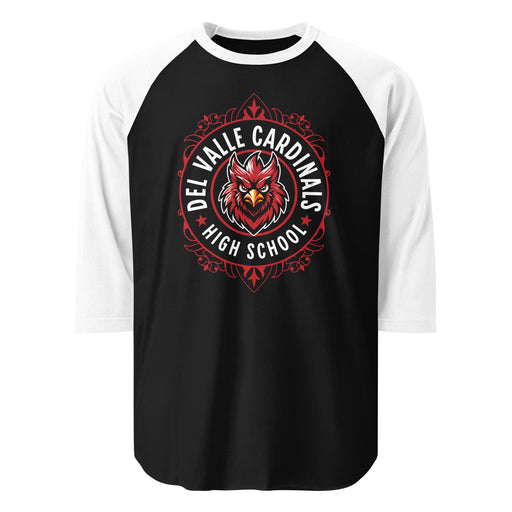 Del Valle High School Cardinals Unisex 3/4 sleeve Raglan T-shirt 227