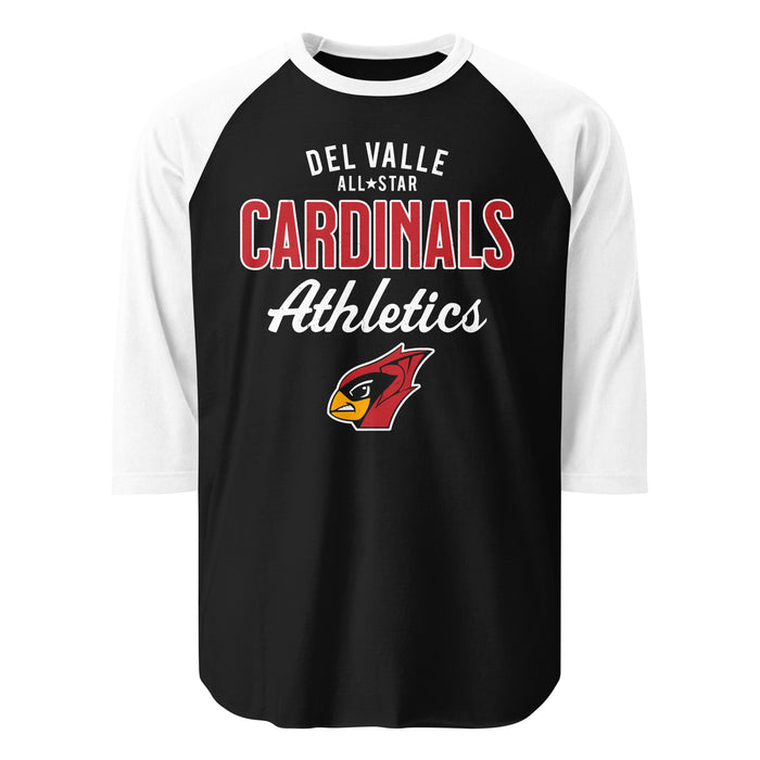 Del Valle High School Cardinals Unisex 3/4 sleeve Raglan T-shirt 034