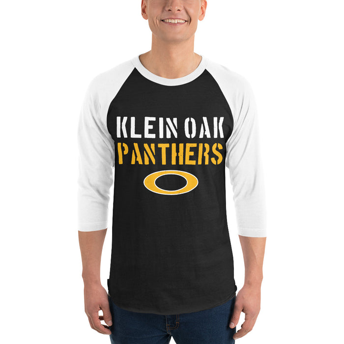 Man wearing Klein Oak High School Panthers Unisex 3/4 Sleeve Raglan T-shirt 017