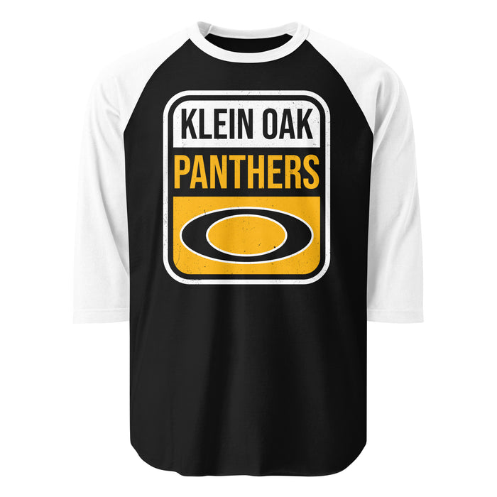 Close-up view of Klein Oak High School Panthers Unisex 3/4 Sleeve Raglan T-shirt 001