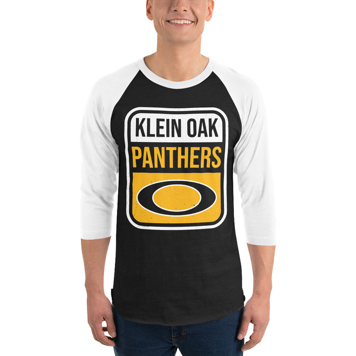 Man wearing Klein Oak High School Panthers Unisex 3/4 Sleeve Raglan T-shirt 001