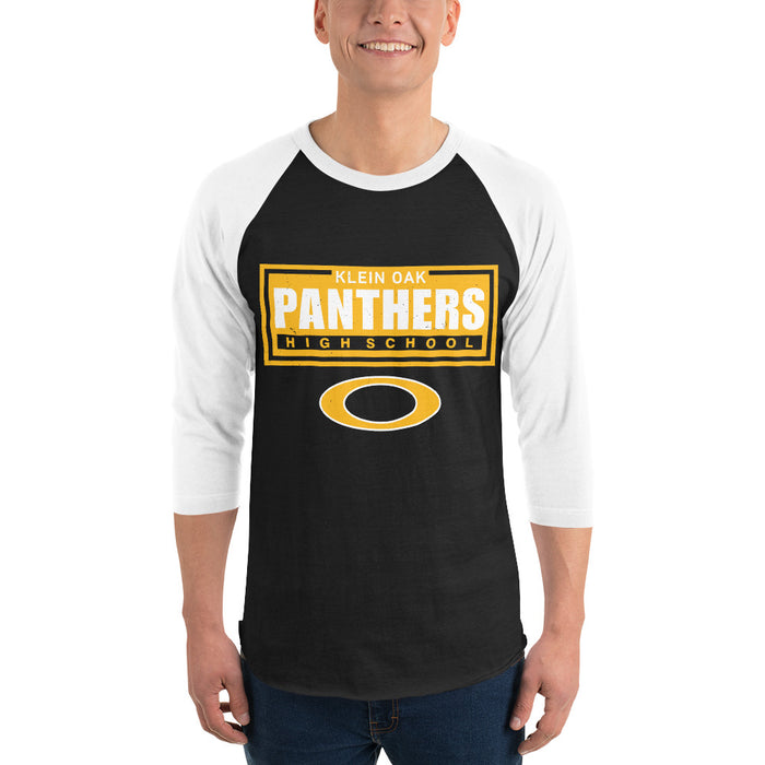 Man wearing Klein Oak High School Panthers Unisex 3/4 Sleeve Raglan T-shirt 049