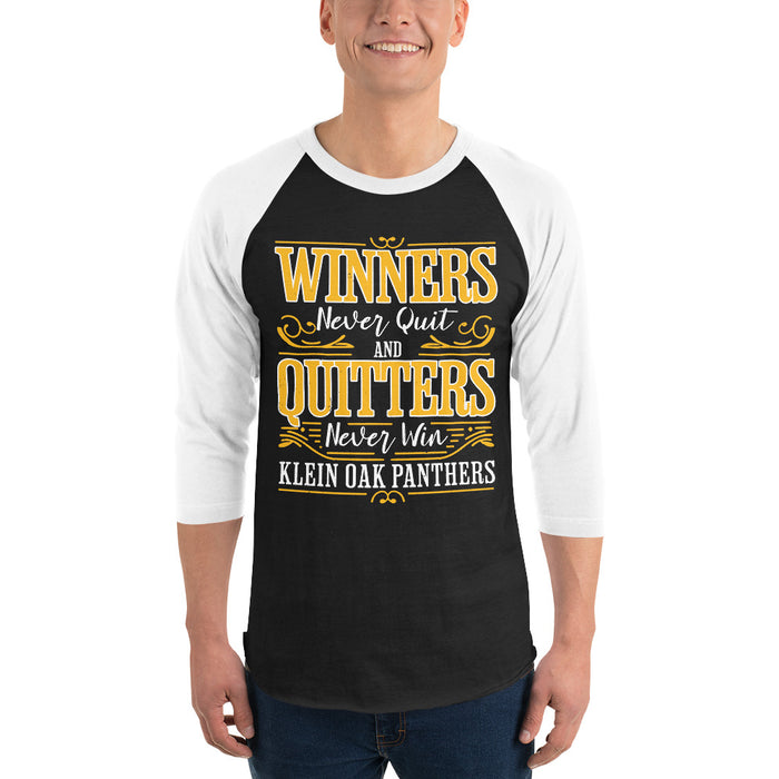 Man wearing Klein Oak High School Panthers Unisex 3/4 Sleeve Raglan T-shirt 237