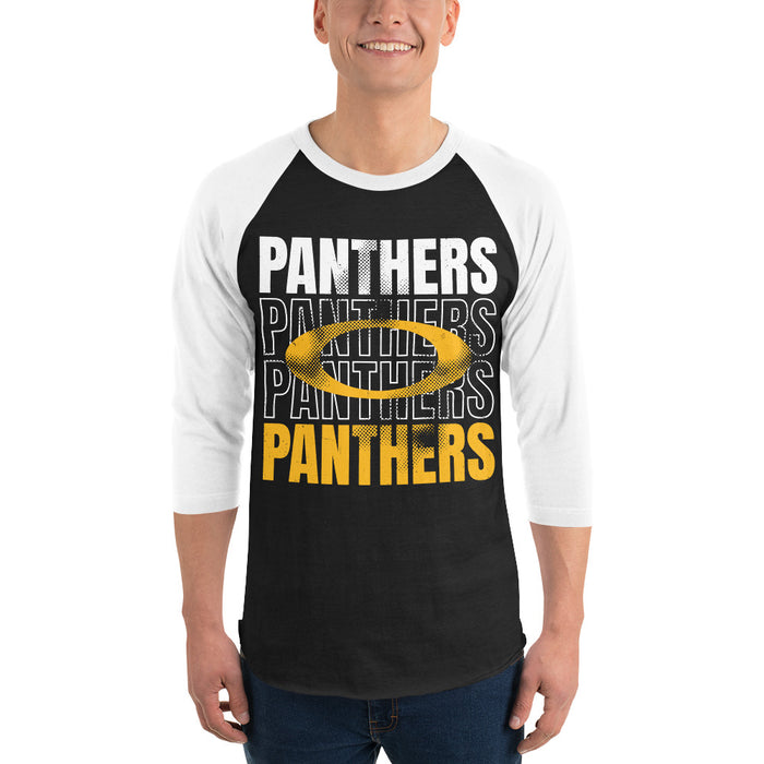Man wearing Klein Oak High School Panthers Unisex 3/4 Sleeve Raglan T-shirt 233
