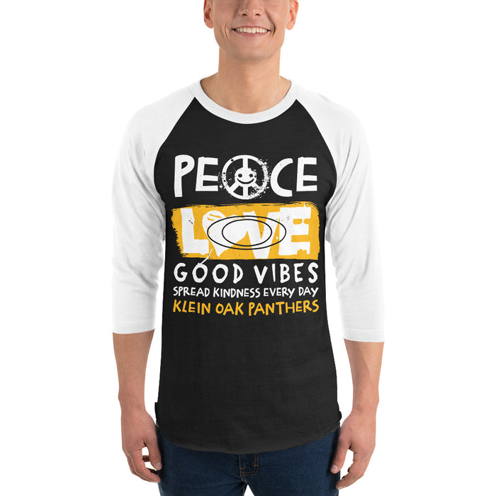 Man wearing Klein Oak High School Panthers Unisex 3/4 Sleeve Raglan T-shirt 240