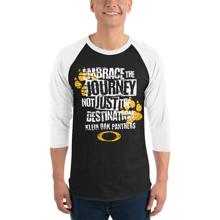 Man wearing Klein Oak High School Panthers Unisex 3/4 Sleeve Raglan T-shirt 232