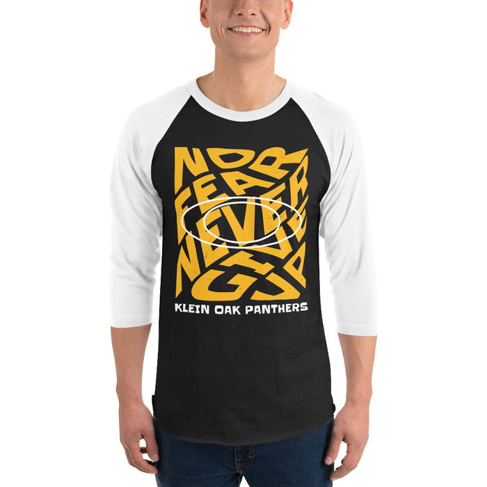 Man wearing Klein Oak High School Panthers Unisex 3/4 Sleeve Raglan T-shirt 236