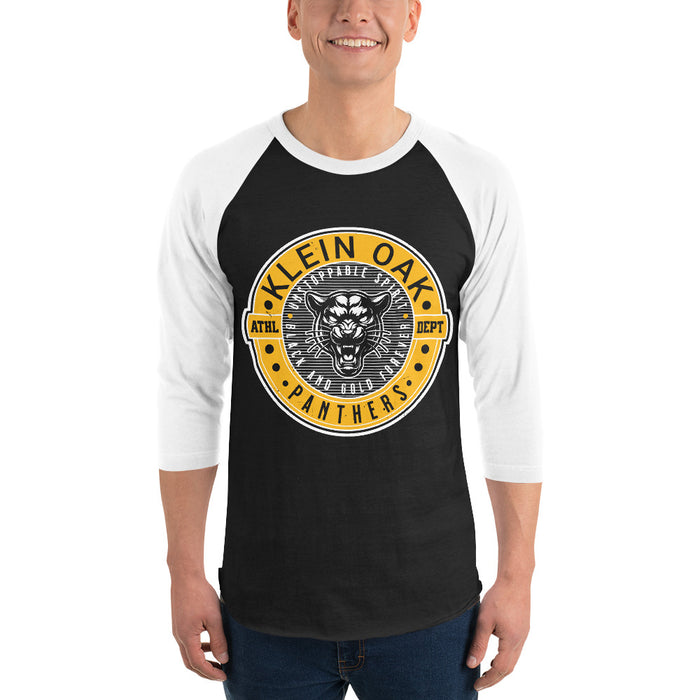 Man wearing Klein Oak High School Panthers Unisex 3/4 Sleeve Raglan T-shirt 224