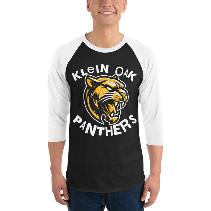 Man wearing Klein Oak High School Panthers Unisex 3/4 Sleeve Raglan T-shirt 228