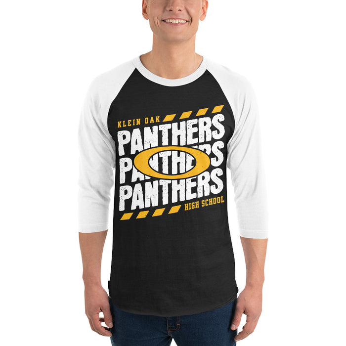 Man wearing Klein Oak High School Panthers Unisex 3/4 Sleeve Raglan T-shirt 223