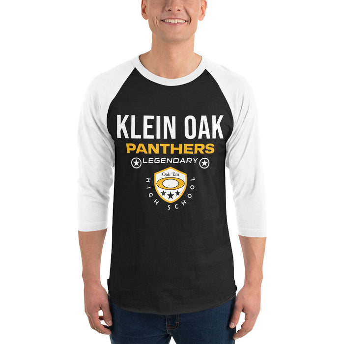 Man wearing Klein Oak High School Panthers Unisex 3/4 Sleeve Raglan T-shirt 003
