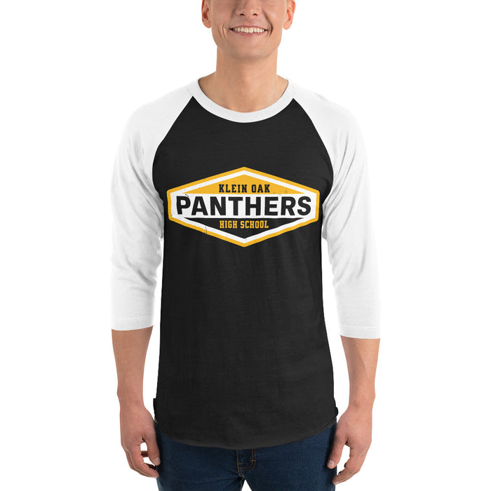 Man wearing Klein Oak High School Panthers Unisex 3/4 Sleeve Raglan T-shirt 009