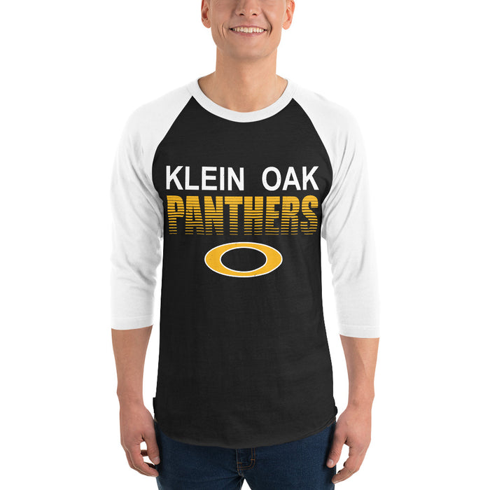 Man wearing Klein Oak High School Panthers Unisex 3/4 Sleeve Raglan T-shirt 024
