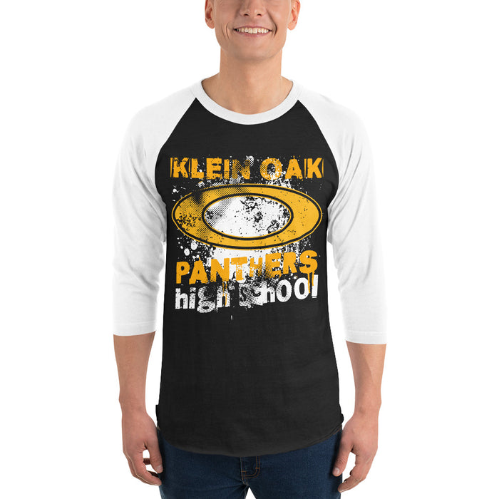 Man wearing Klein Oak High School Panthers Unisex 3/4 Sleeve Raglan T-shirt 205