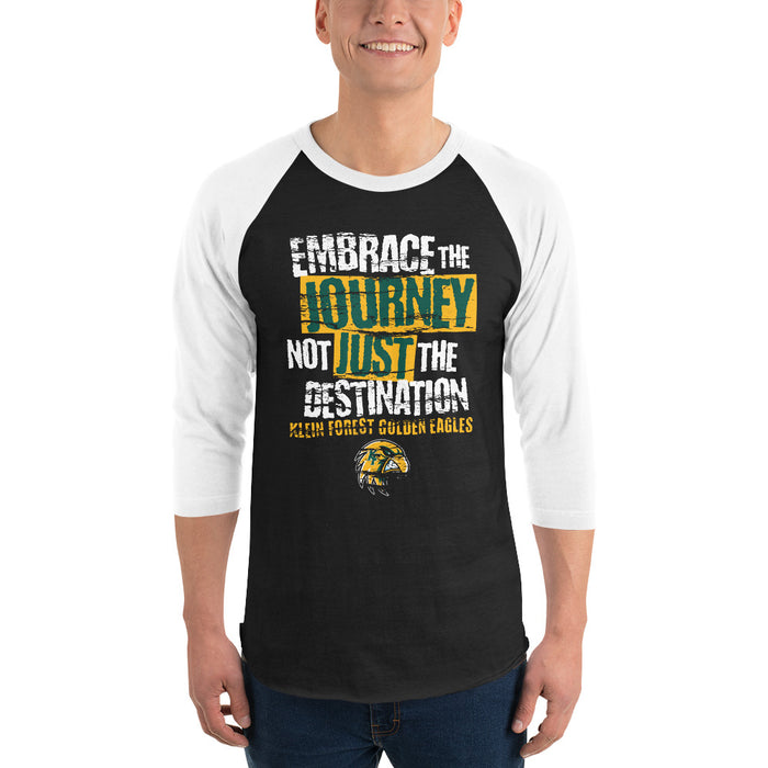 Man wearing Klein Forest High School Golden Eagles Unisex 3/4 Sleeve Raglan T-shirt 232