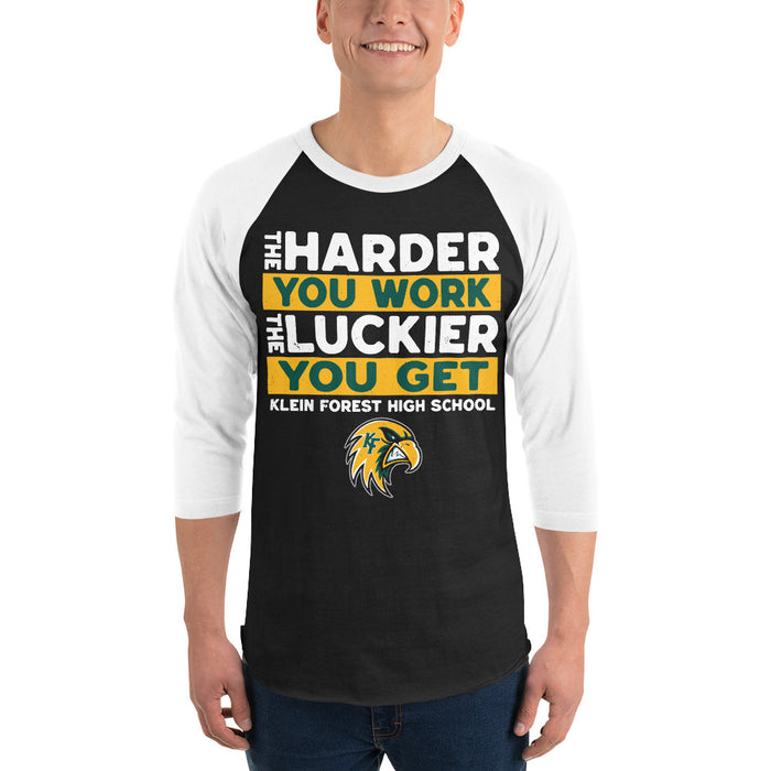 Man wearing Klein Forest High School Golden Eagles Unisex 3/4 Sleeve Raglan T-shirt 238