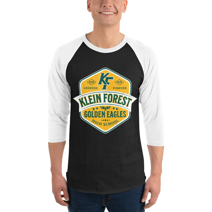 Man wearing Klein Forest High School Golden Eagles Unisex 3/4 Sleeve Raglan T-shirt 209