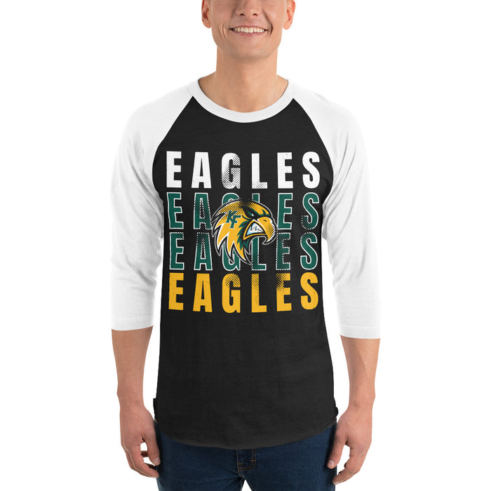 Man wearing Klein Forest High School Golden Eagles Unisex 3/4 Sleeve Raglan T-shirt 233