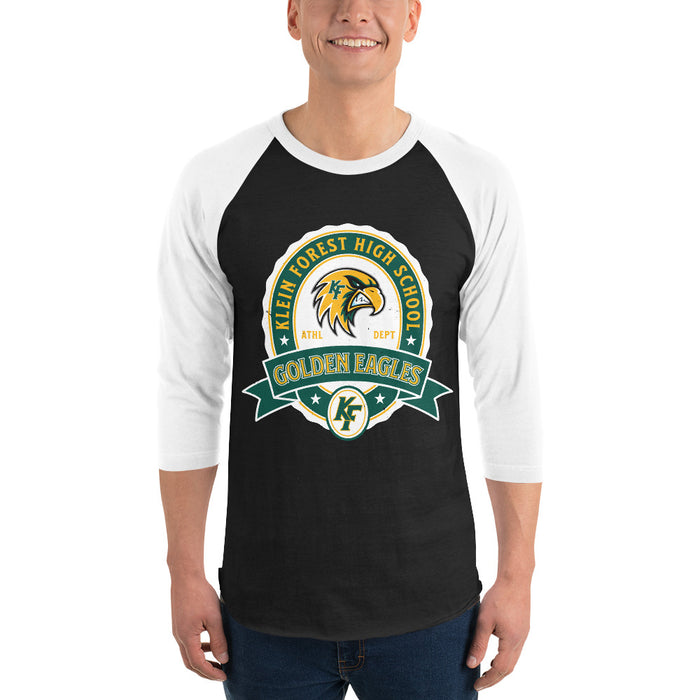 Man wearing Klein Forest High School Golden Eagles Unisex 3/4 Sleeve Raglan T-shirt 212