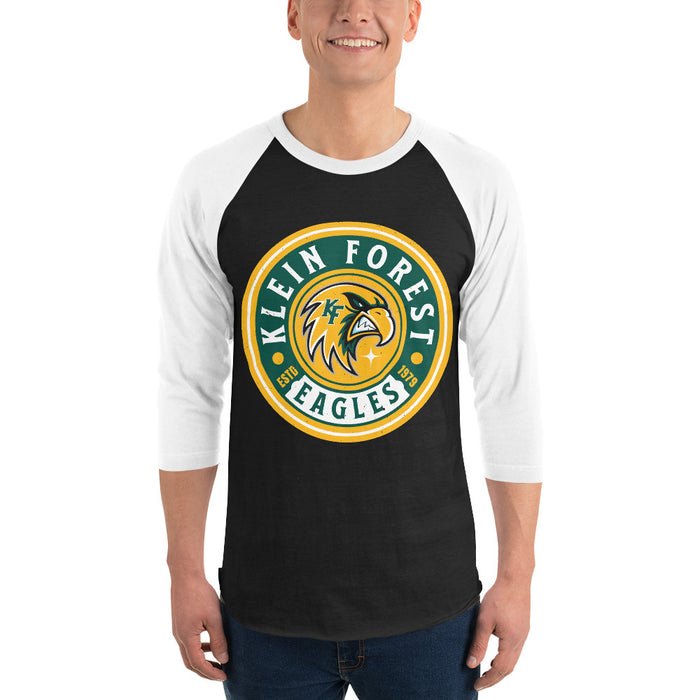 Man wearing Klein Forest High School Golden Eagles Unisex 3/4 Sleeve Raglan T-shirt 220