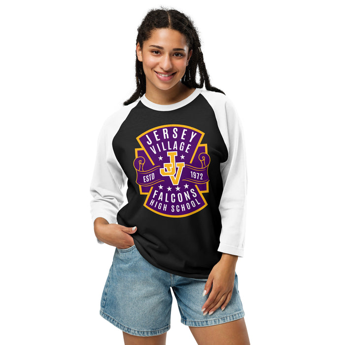 Woman wearing Jersey Village High School Falcons Unisex 3/4 Sleeve Raglan T-shirt 207