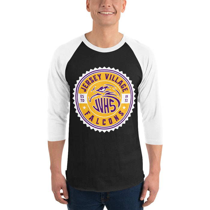 Man wearing Jersey Village High School Falcons Unisex 3/4 Sleeve Raglan T-shirt 203