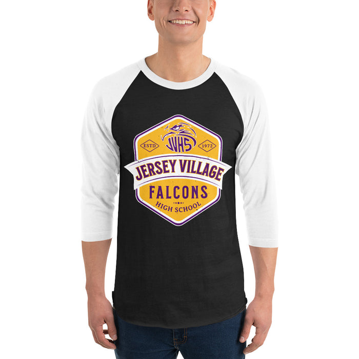Man wearing Jersey Village High School Falcons Unisex 3/4 Sleeve Raglan T-shirt 209