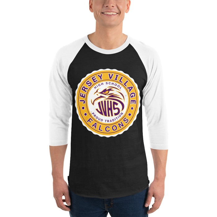 Man wearing Jersey Village High School Falcons Unisex 3/4 Sleeve Raglan T-shirt 216