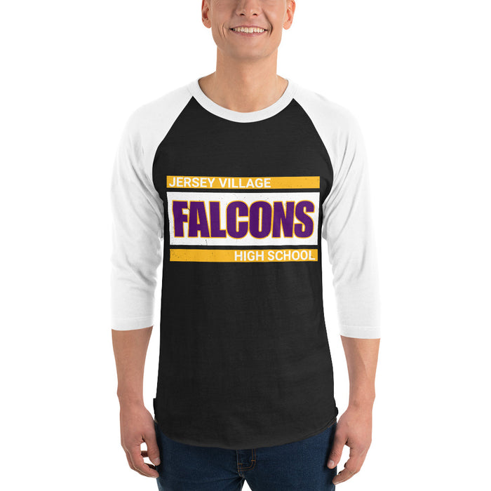 Man wearing Jersey Village High School Falcons Unisex 3/4 Sleeve Raglan T-shirt 098