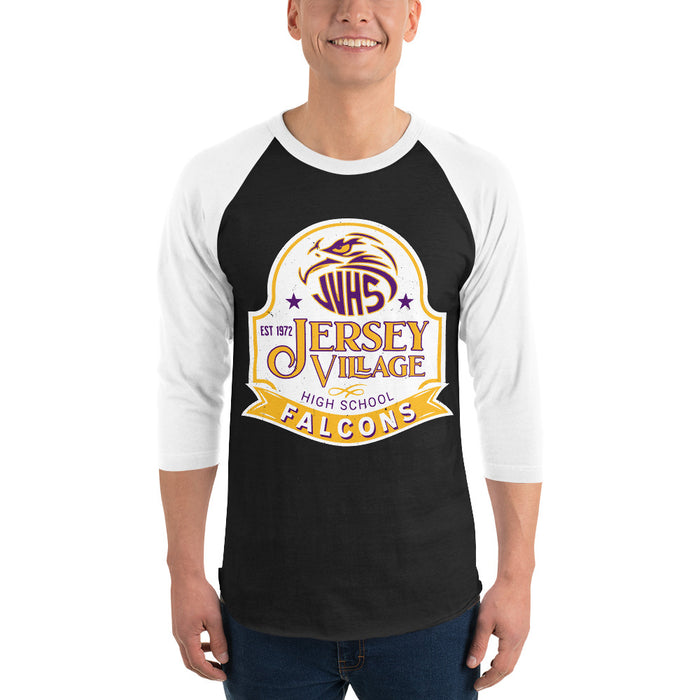 Man wearing Jersey Village High School Falcons Unisex 3/4 Sleeve Raglan T-shirt 219