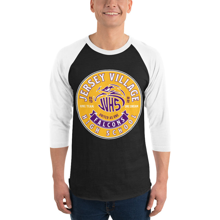 Man wearing Jersey Village High School Falcons Unisex 3/4 Sleeve Raglan T-shirt 215
