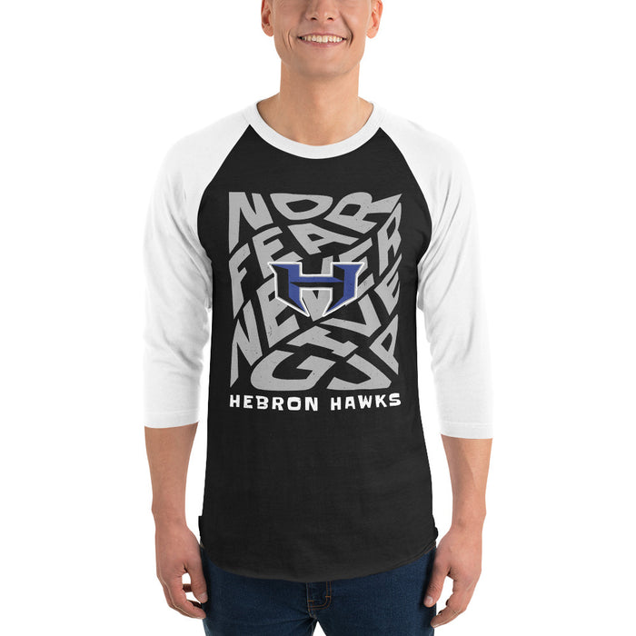 Man wearing Hebron High School Hawks Unisex 3/4 sleeve Raglan T-shirt 236