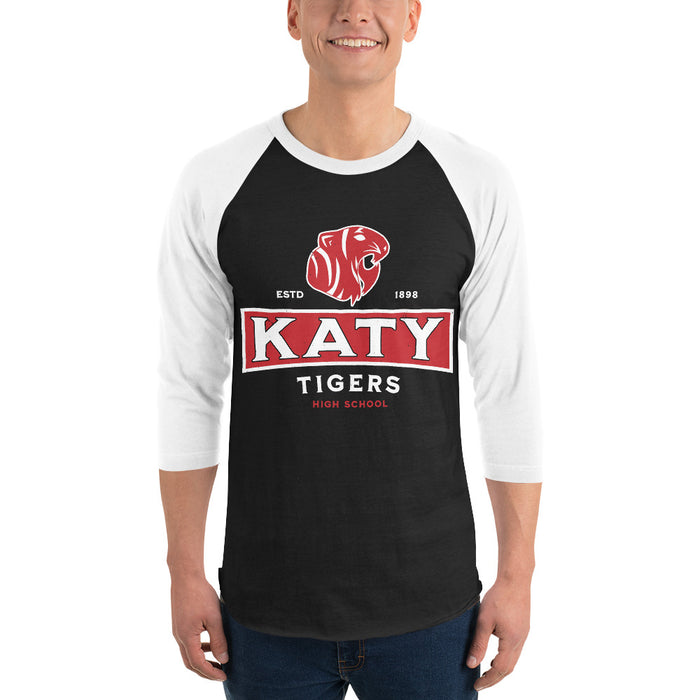 Man wearing Katy High School Tigers Unisex 3/4 sleeve Raglan T-shirt 202