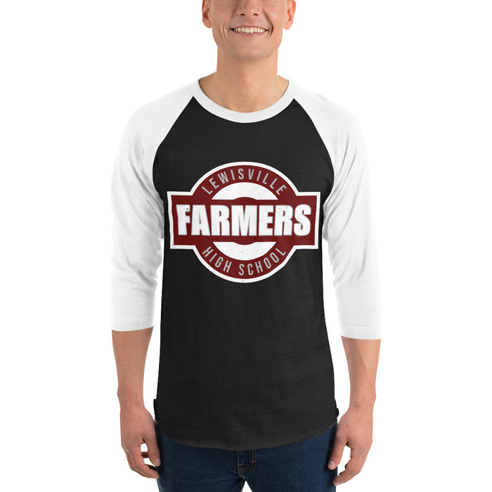 Man wearing Lewisville High School Farmers Unisex 3/4 Sleeve Raglan T-shirt 011