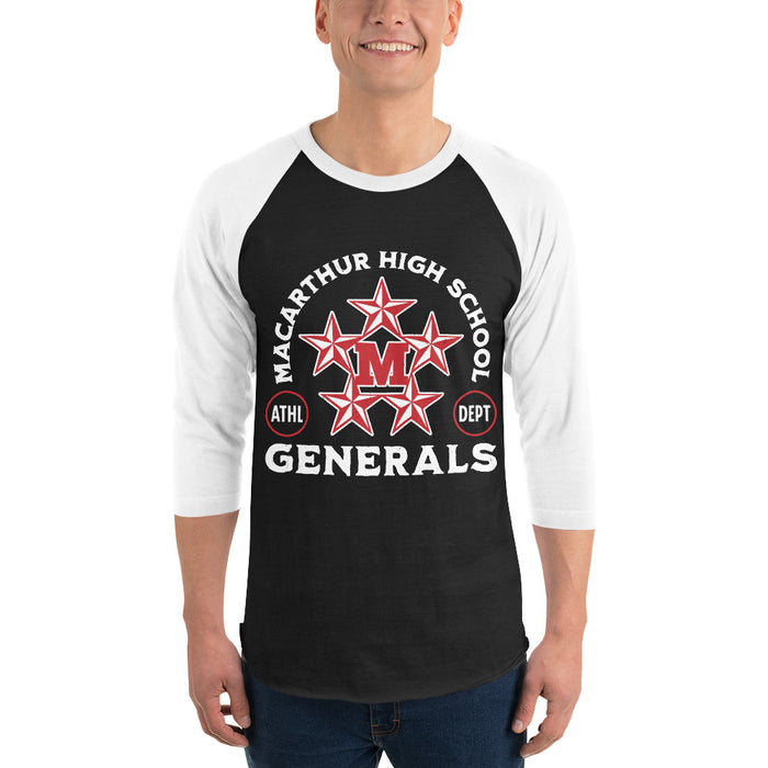 Man wearing MacArthur High School Generals Unisex 3/4 sleeve Raglan T-shirt 208