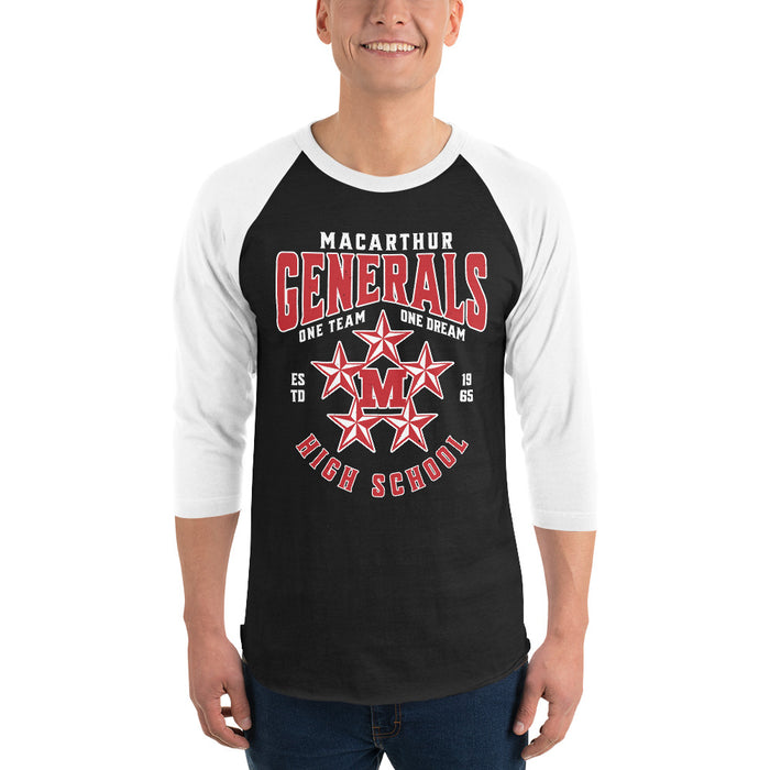 Man wearing MacArthur High School Generals Unisex 3/4 sleeve Raglan T-shirt 213