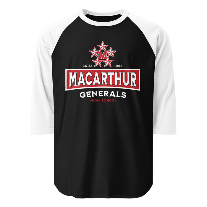 MacArthur High School Generals Unisex 3/4 sleeve Raglan T-shirt 202