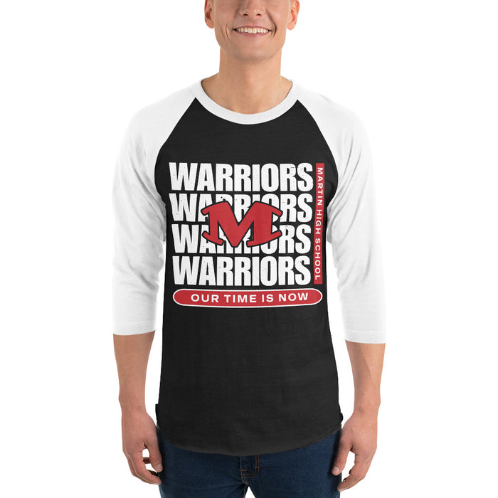 Man wearing Martin High School Warriors Unisex 3/4 sleeve Raglan T-shirt 235