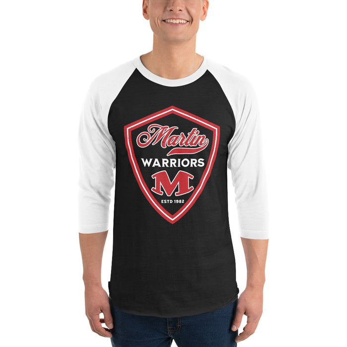 Man wearing Martin High School Warriors Unisex 3/4 sleeve Raglan T-shirt 225
