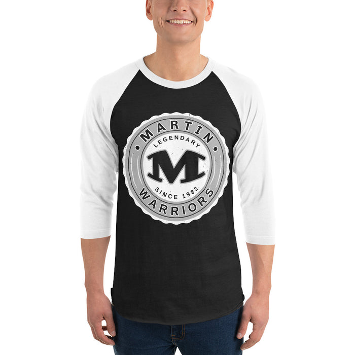 Man wearing Martin High School Warriors Unisex 3/4 sleeve Raglan T-shirt 216
