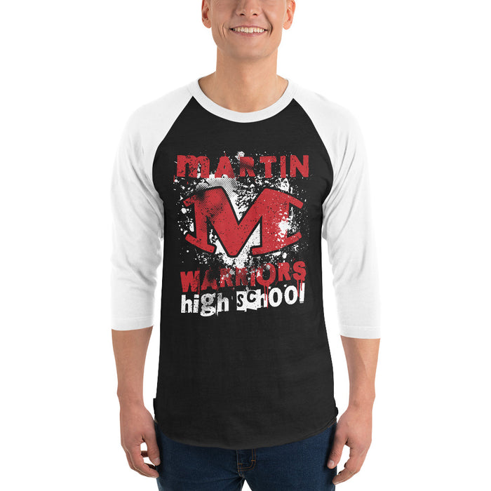 Man wearing Martin High School Warriors Unisex 3/4 sleeve Raglan T-shirt 205