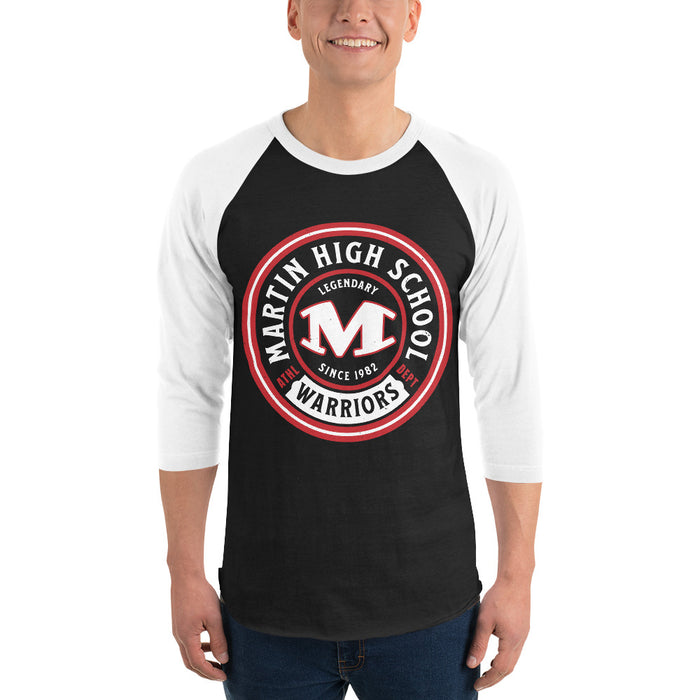 Man wearing Martin High School Warriors Unisex 3/4 sleeve Raglan T-shirt 220
