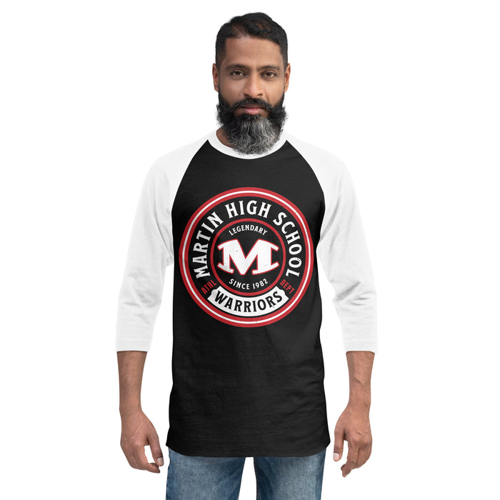 Front view of Martin High School Warriors Unisex 3/4 sleeve Raglan T-shirt 220