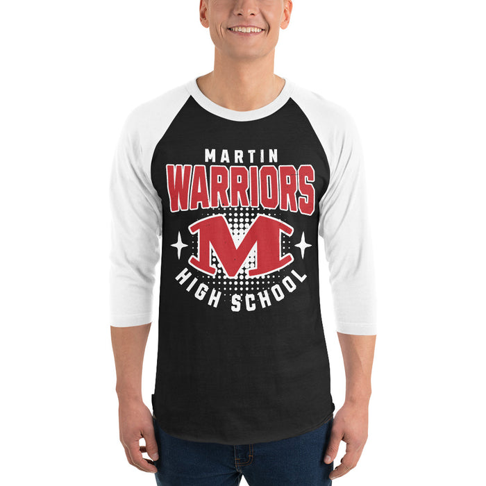 Man wearing Martin High School Warriors Unisex 3/4 sleeve Raglan T-shirt 204